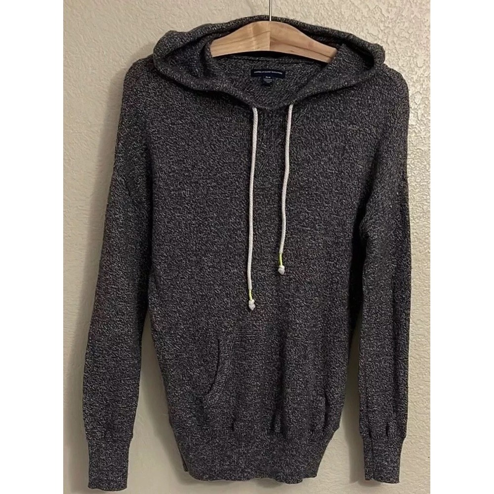 American Eagle Outfitters Womens Marled Gray Knit Hoodie Sweater Pullover Medium